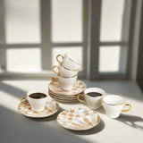 Amal - Tazas de café expreso/turco, (12 piezas) - Beige y dorado