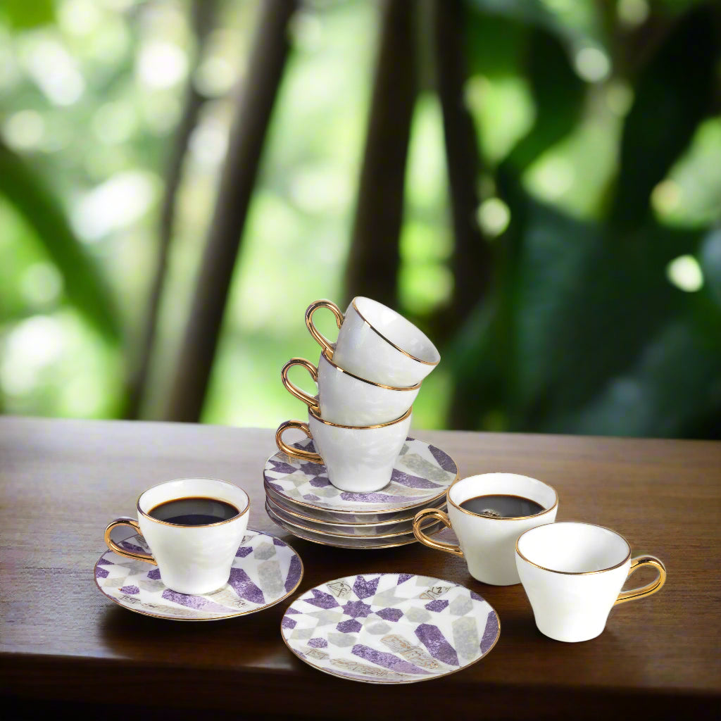 Amal - Espresso /Turkish Coffee Cups, (12-Pc)- Purple & Gold