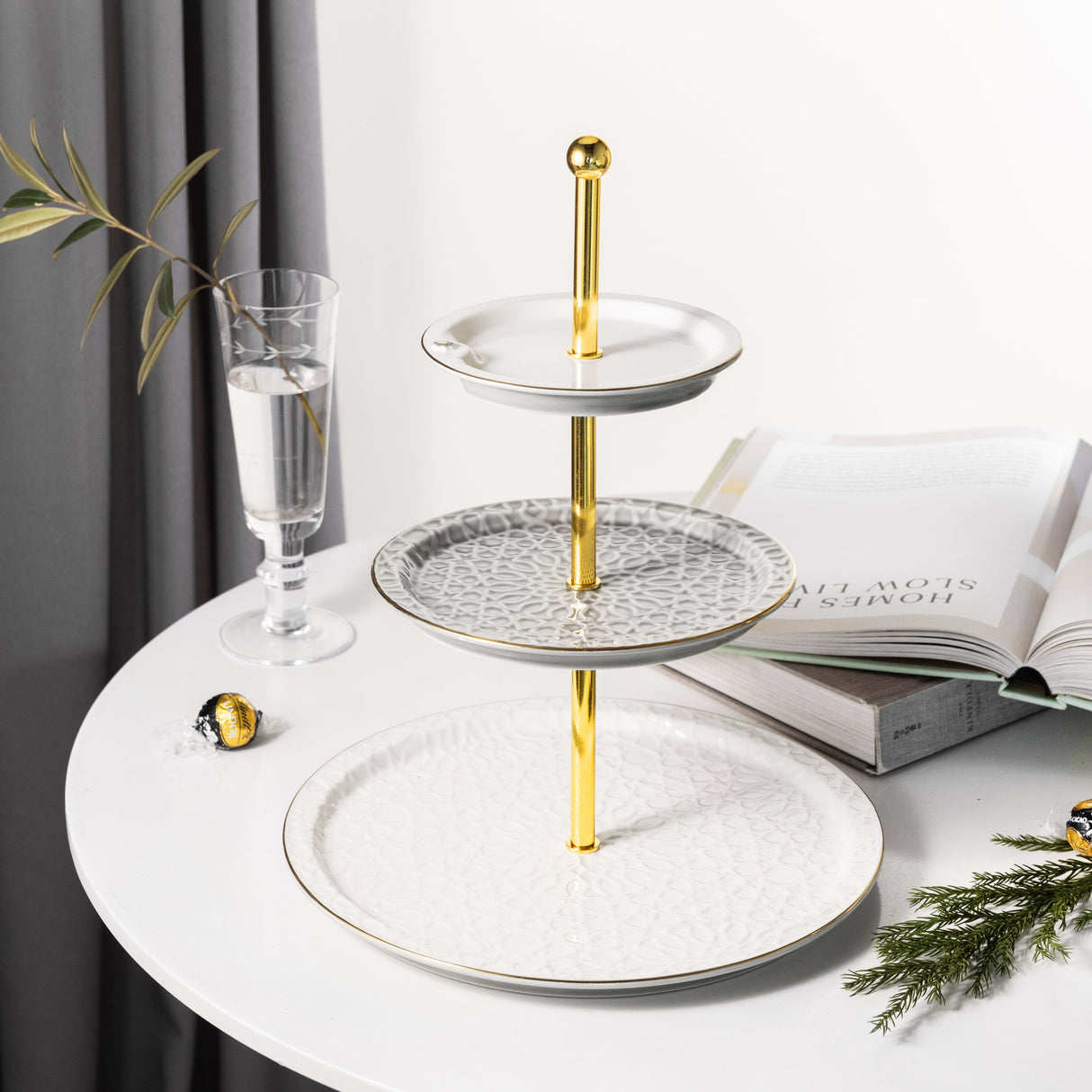 Asala - 3 Tier Plate - Grey & Gold