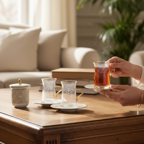 Asala - Tea Set (19-Pc) - Olive Green & Gold