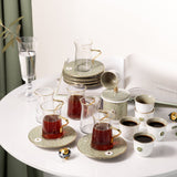 Asala - Tea Set (19-Pc) - Olive Green & Gold