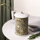 Asala - Large Lantern Candle Holder - Olive Green & Gold