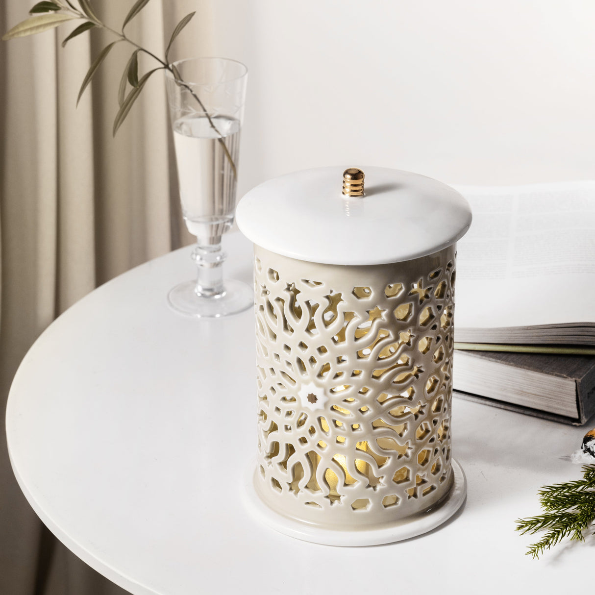 Asala - Large Lantern Candle Holder - Beige & Gold