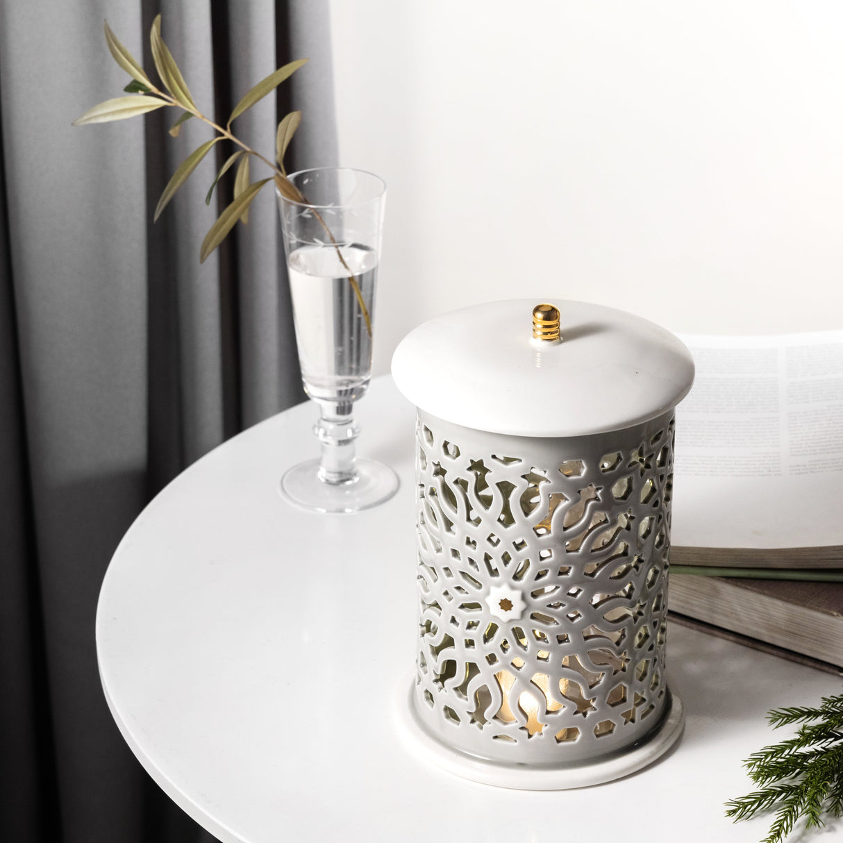 Asala - Large Lantern Candle Holder - Grey & Gold