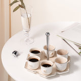 Asala - Arabic Coffee Cups With Holder - Beige & Silver