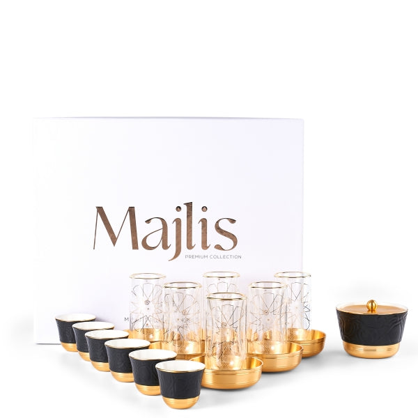 Majlis - Glass Tea Cups and Arabic Coffee Cups, 19 Pieces - Black