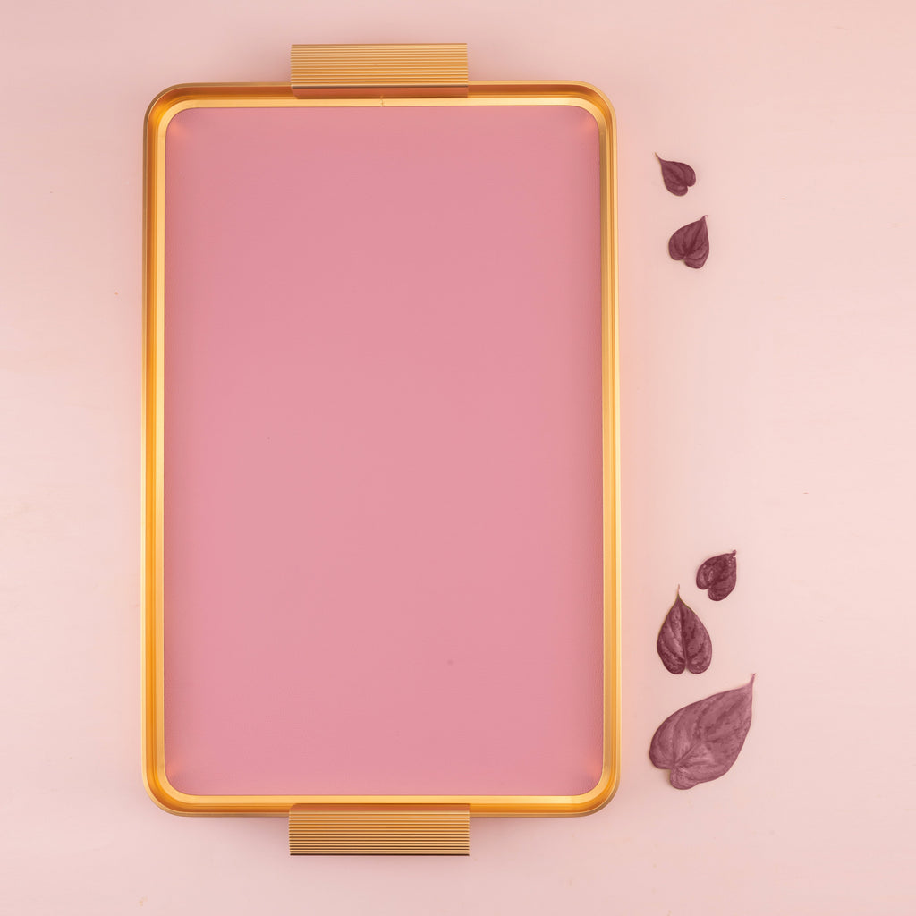Stylish Lilac - Serving Stainless Steel Tray - Pink & Gold