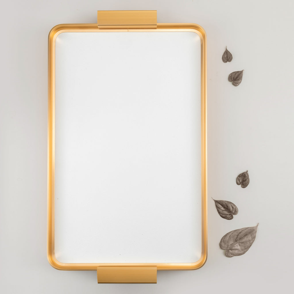 Stylish Lilac - Serving Stainless Steel Tray - Snow White & Gold