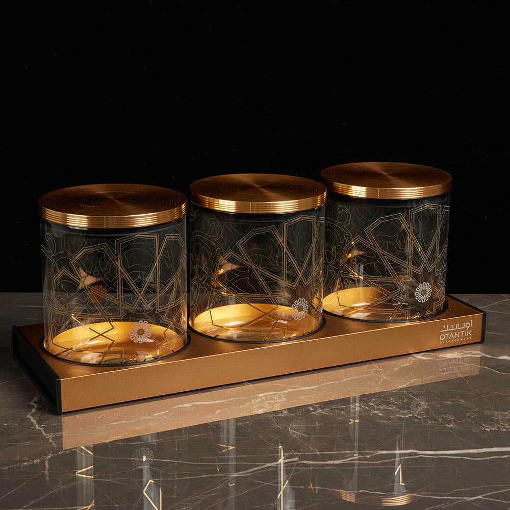 3 Large Jar Spice Rack - Gold