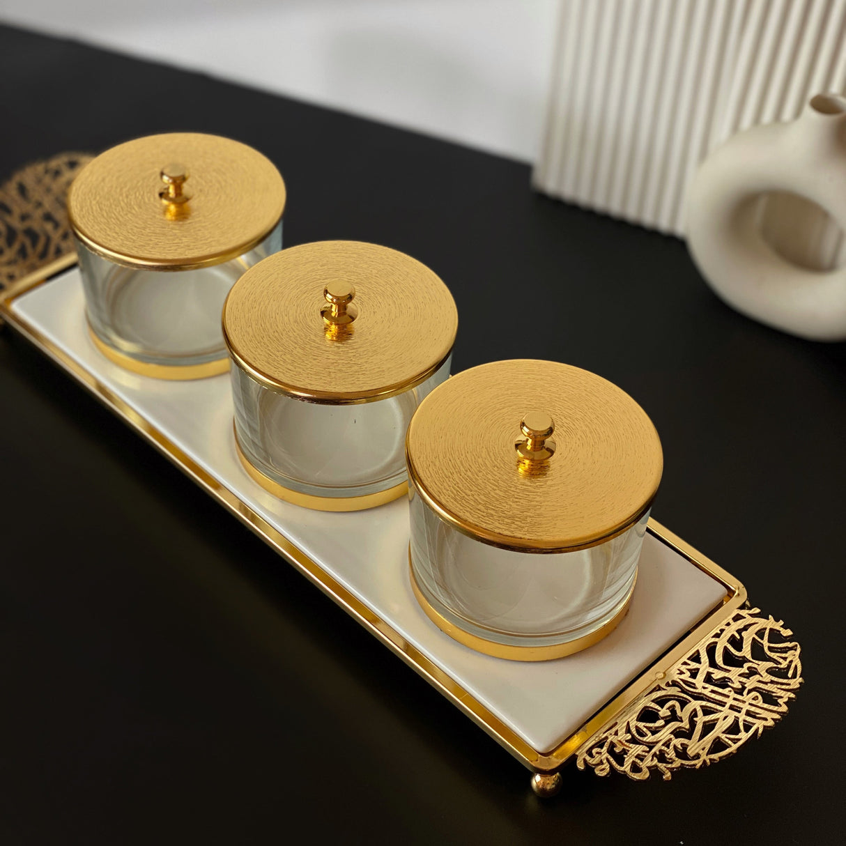 Limited Edition - Snack Serving set (3 Bowls)- beige & Gold