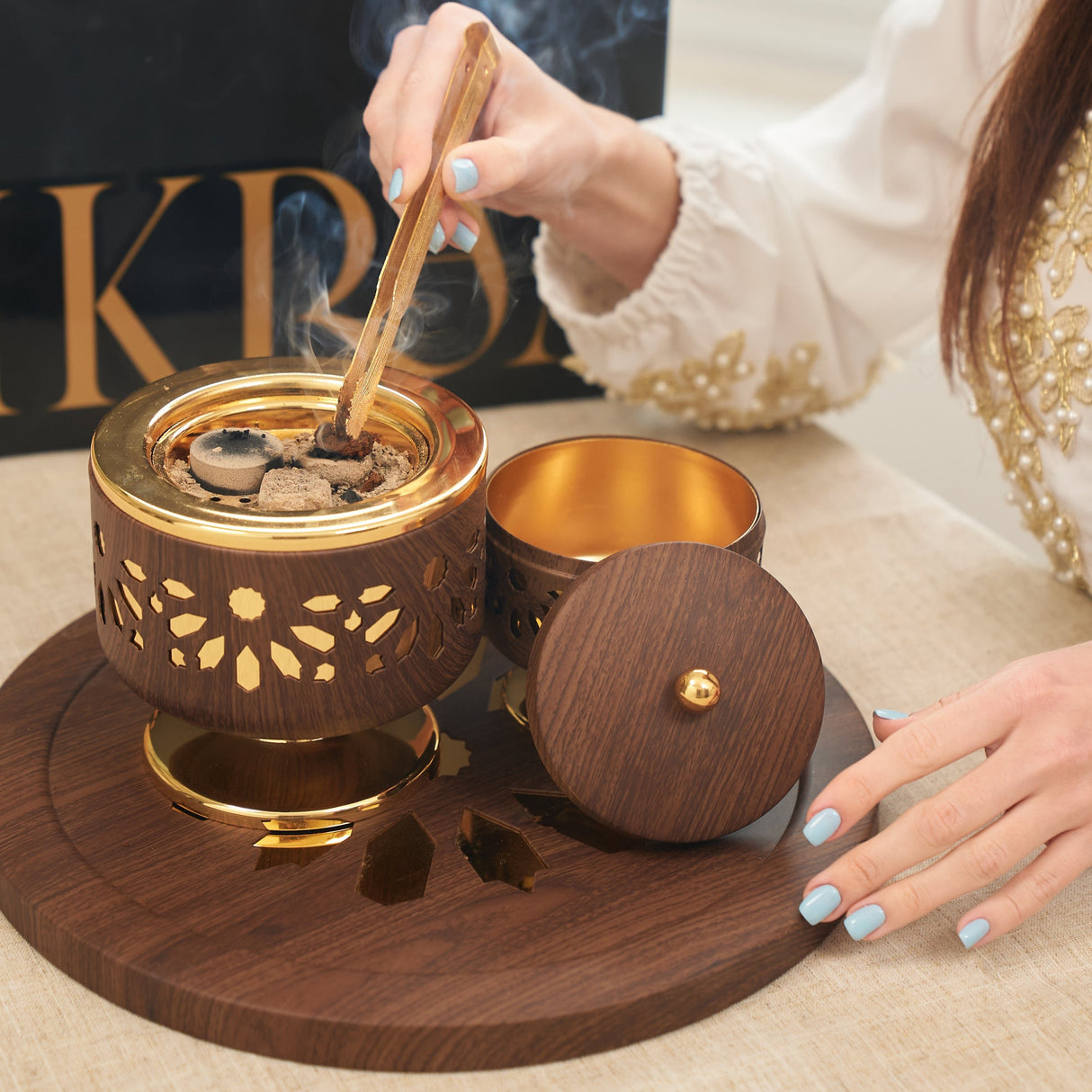 Luxury Ikram - Incense Burner - Wood &Gold