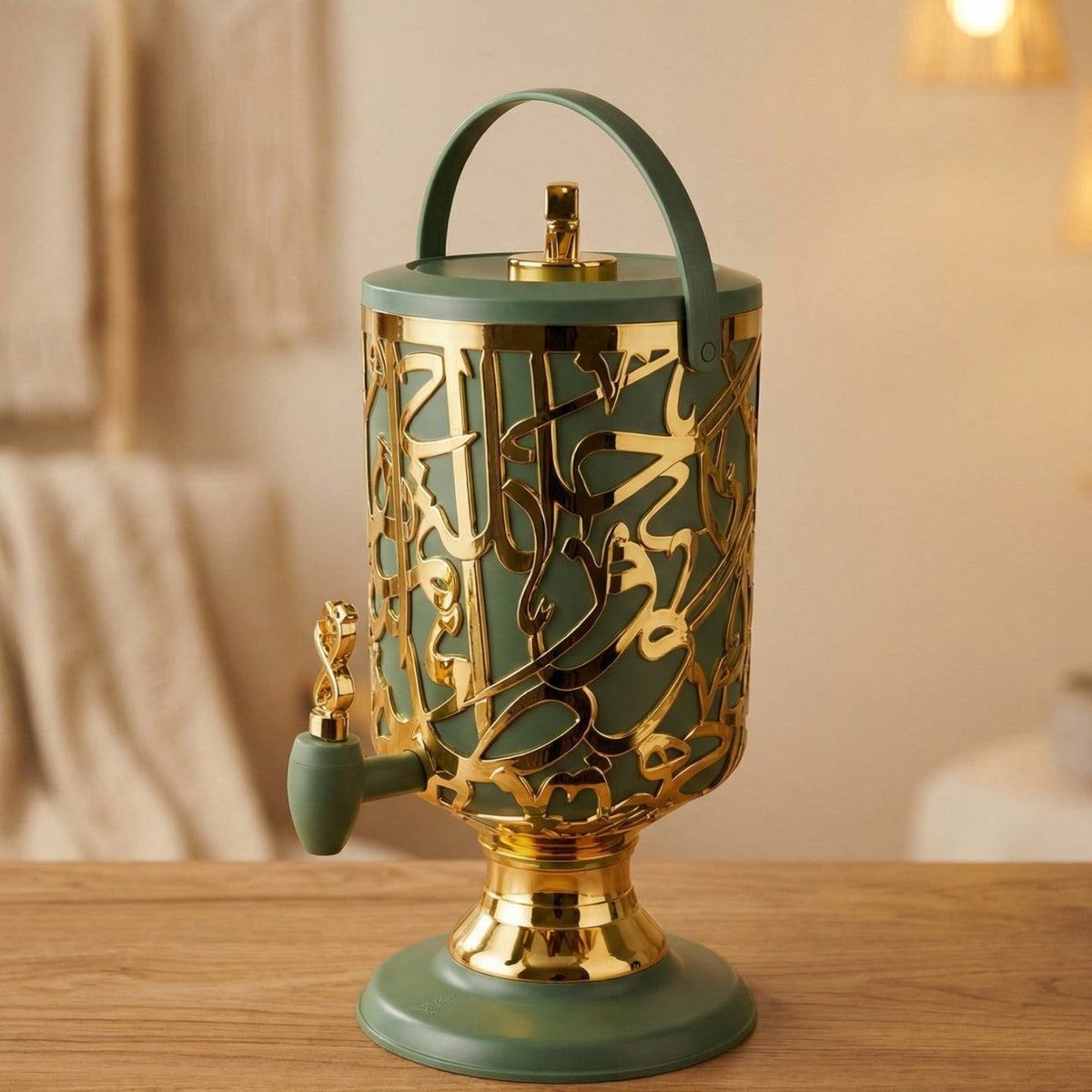 Diwan - 3 Liters Cold Beverage Dispenser - Olive Green & Gold