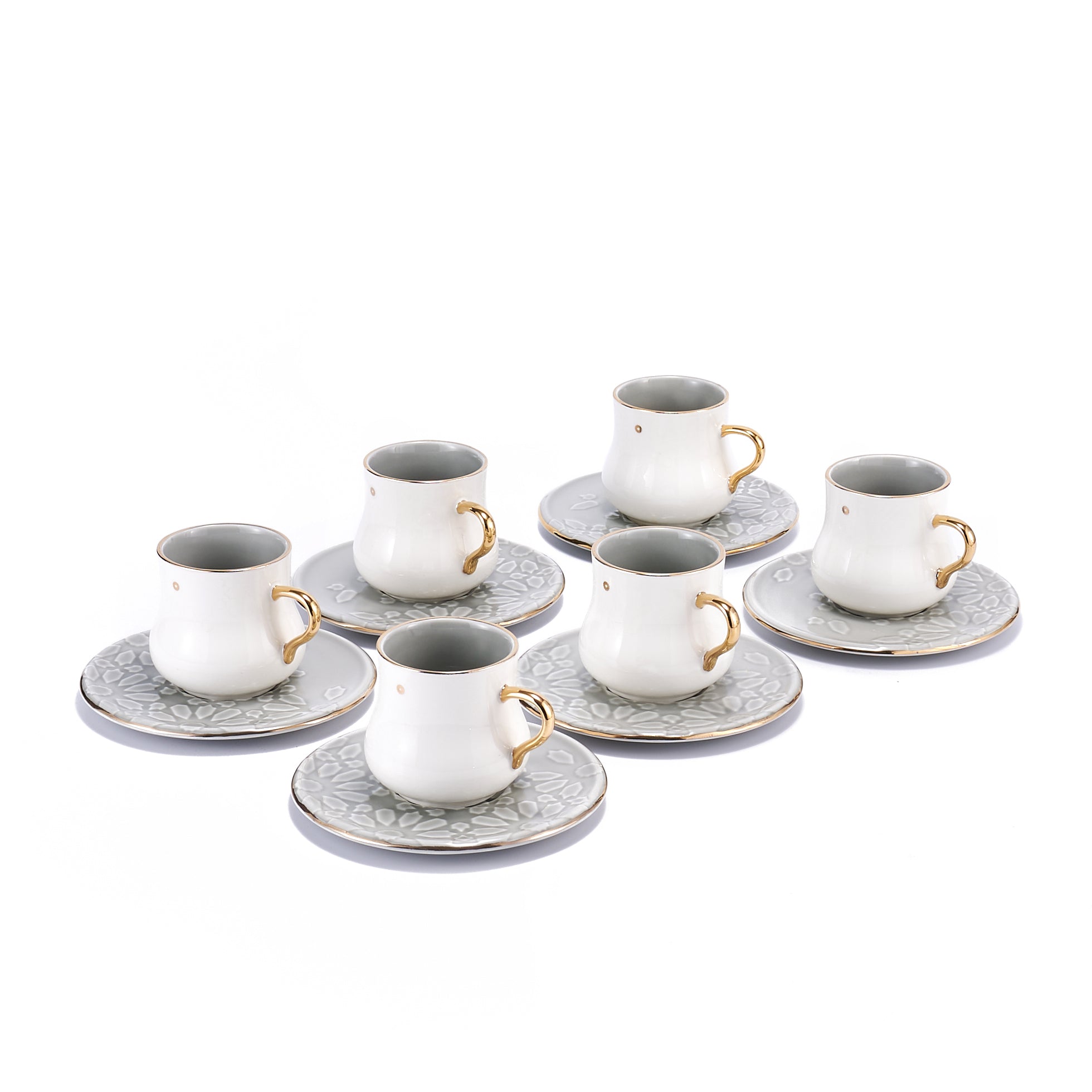 Ikram - English Tea Cups Set - Grey & Gold
