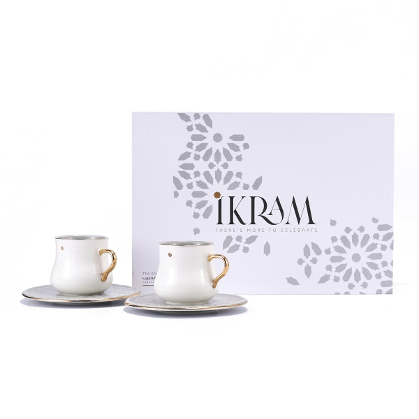Ikram - English Tea Cups Set - Grey & Gold