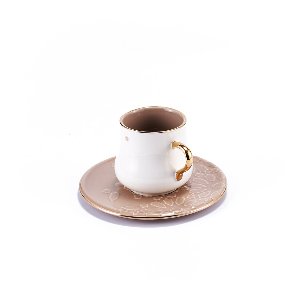 Ikram - English Tea Cups Set - Coffee & Gold