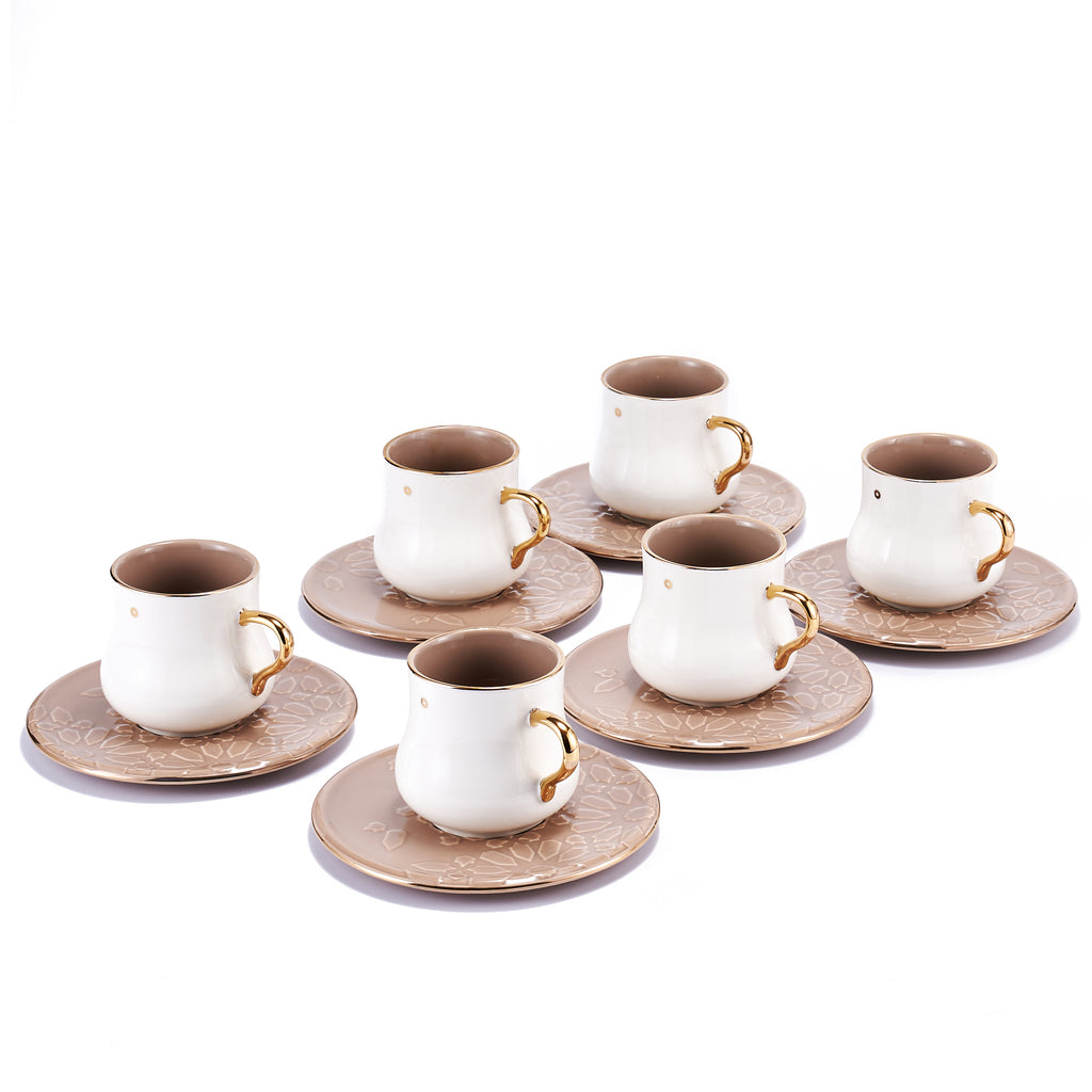 Ikram - English Tea Cups Set - Coffee & Gold