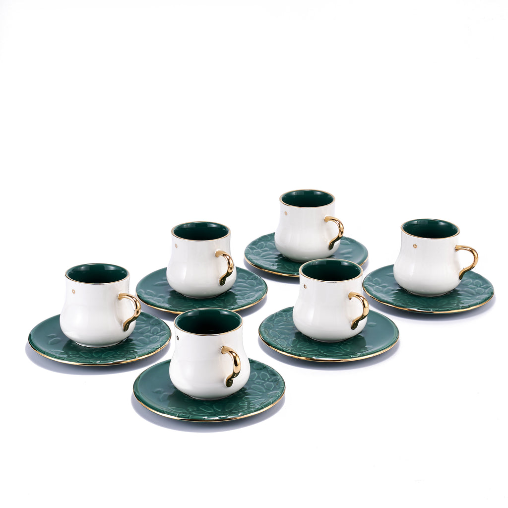 Ikram - English Tea Cups Set - Green & Gold