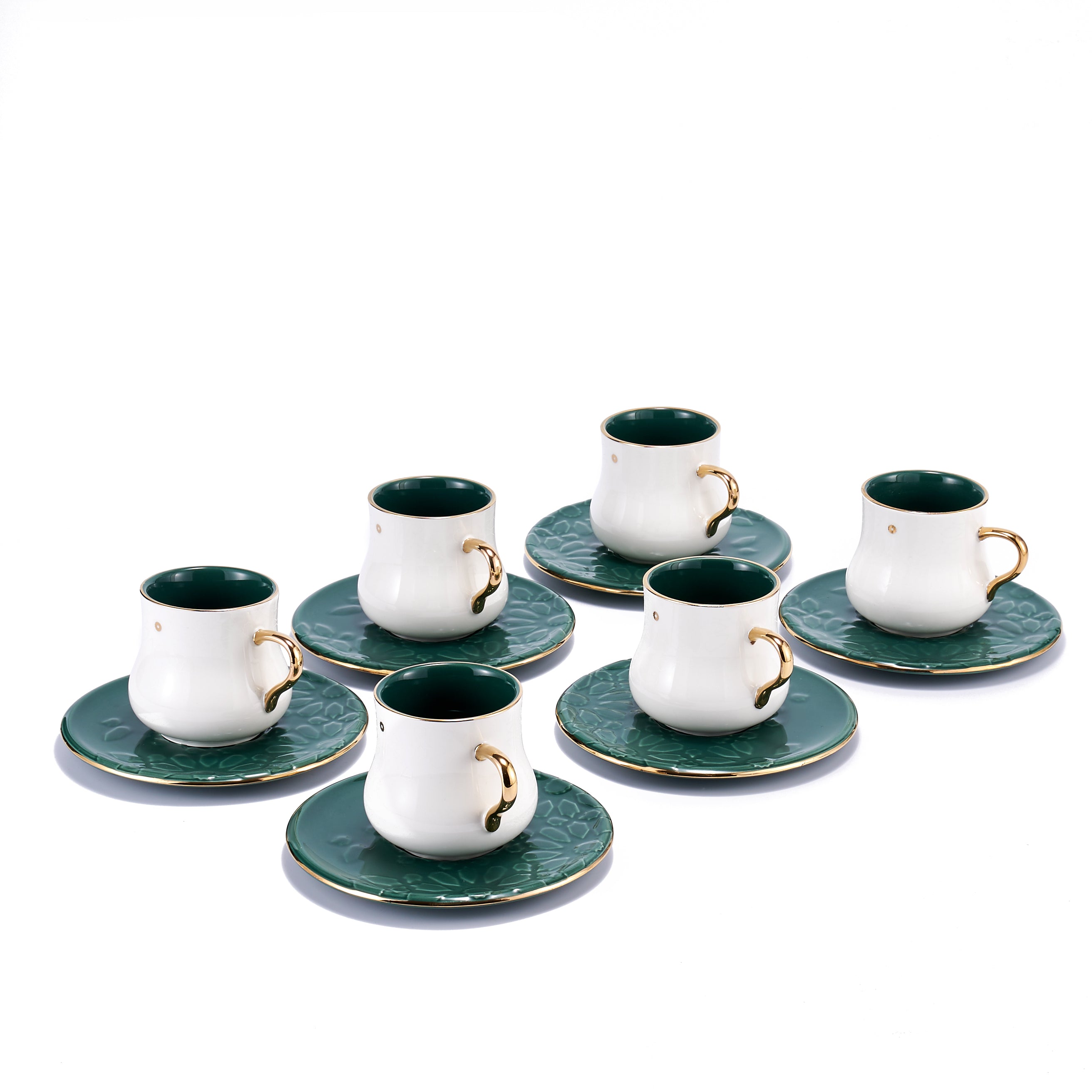 Ikram - English Tea Cups Set - Green & Gold