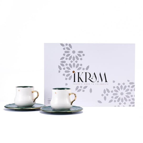 Ikram - English Tea Cups Set - Green & Gold