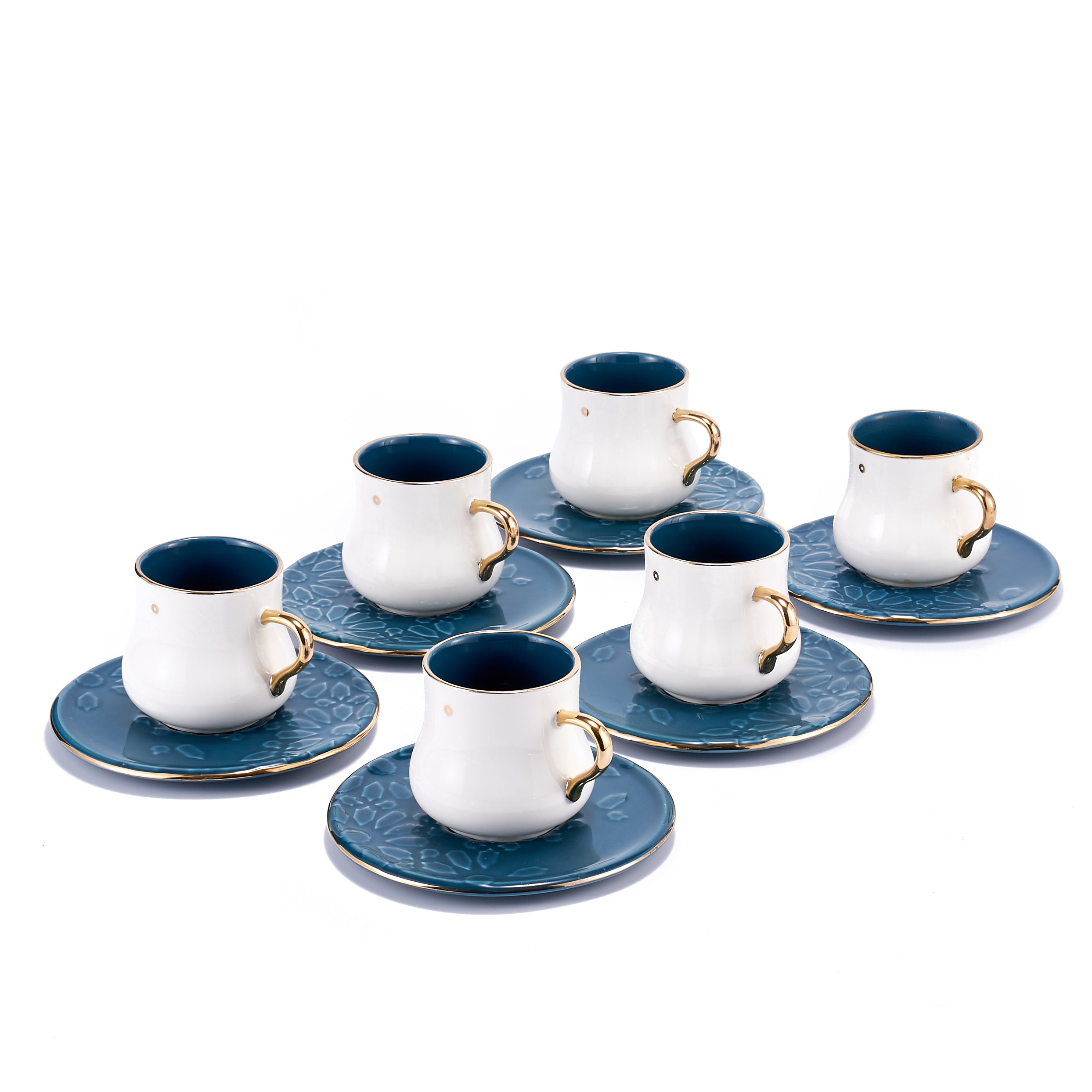 Ikram - English Tea Cups Set - Blue & Gold
