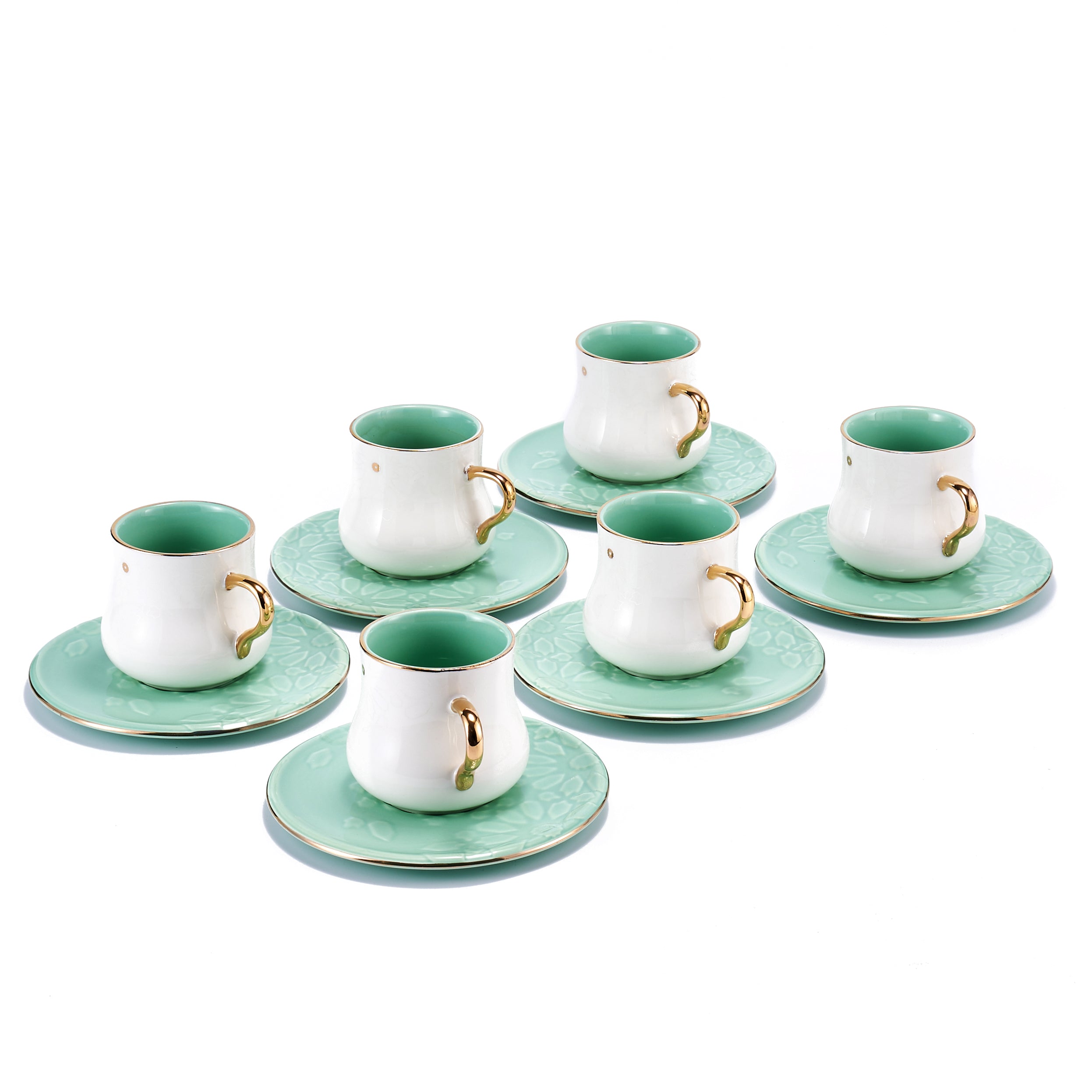 Ikram - English Tea Cups Set - Teal & Gold