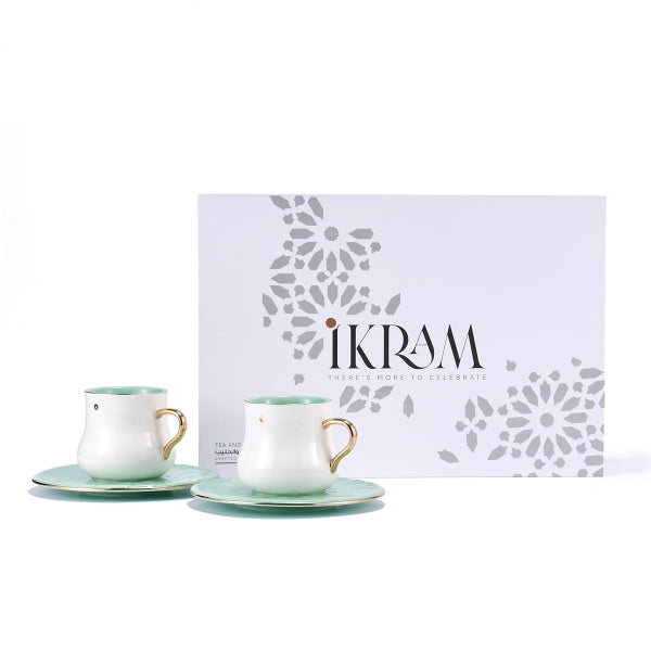 Ikram - English Tea Cups Set - Teal & Gold