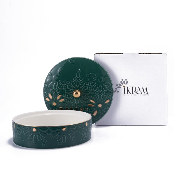 Ikram - Medium Decorative Canister - Green & Gold