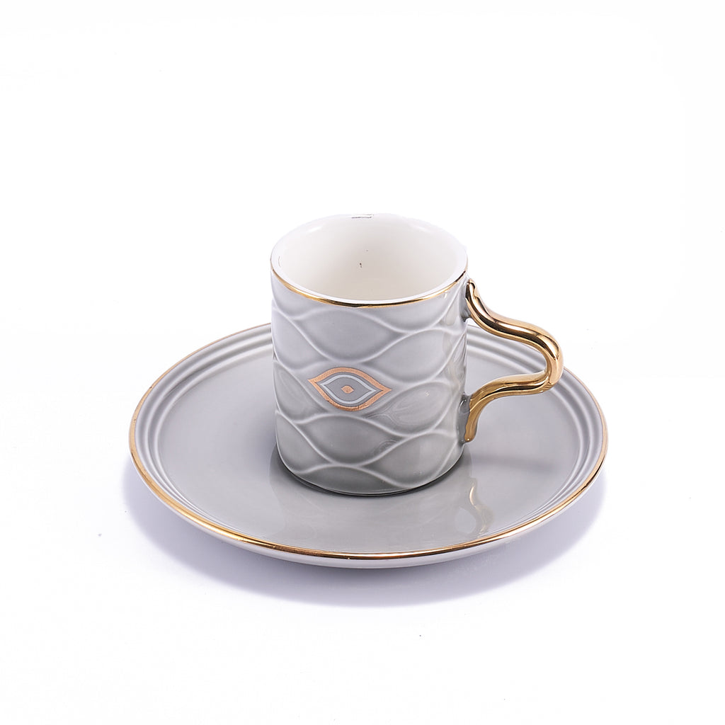 Nazar - English Tea Cups Set - 10Pcs - Grey