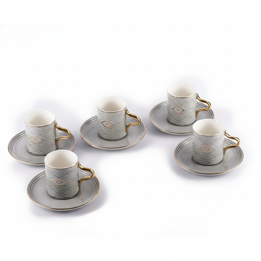 Nazar - English Tea Cups Set - 10Pcs - Grey