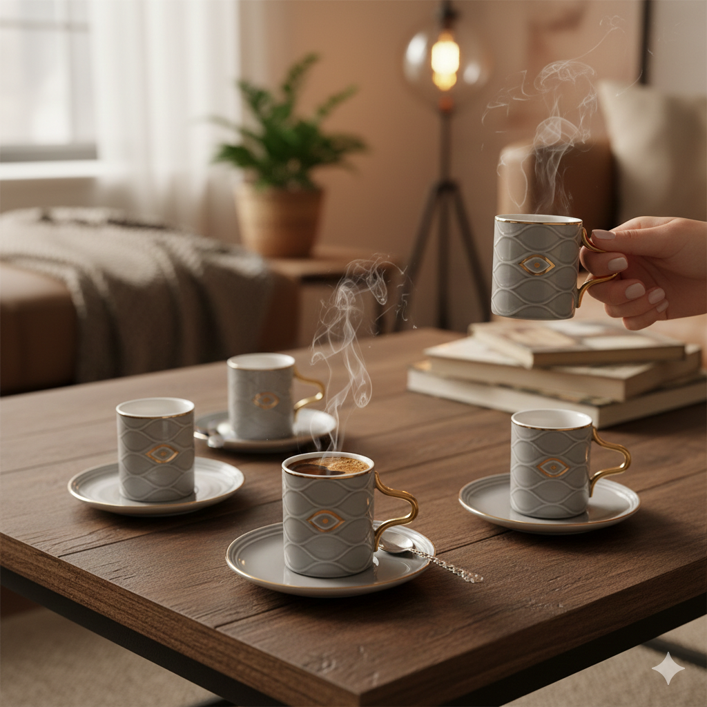 Nazar - English Tea Cups Set - 10Pcs - Grey