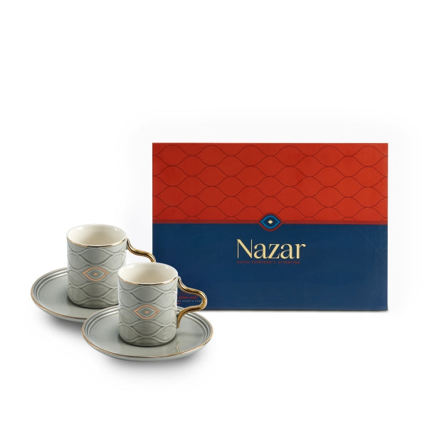 Nazar - English Tea Cups Set - 10Pcs - Grey
