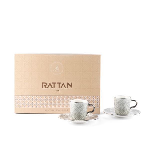 Rattan -  Turkish Coffee Cups, Set Of 12- Grey