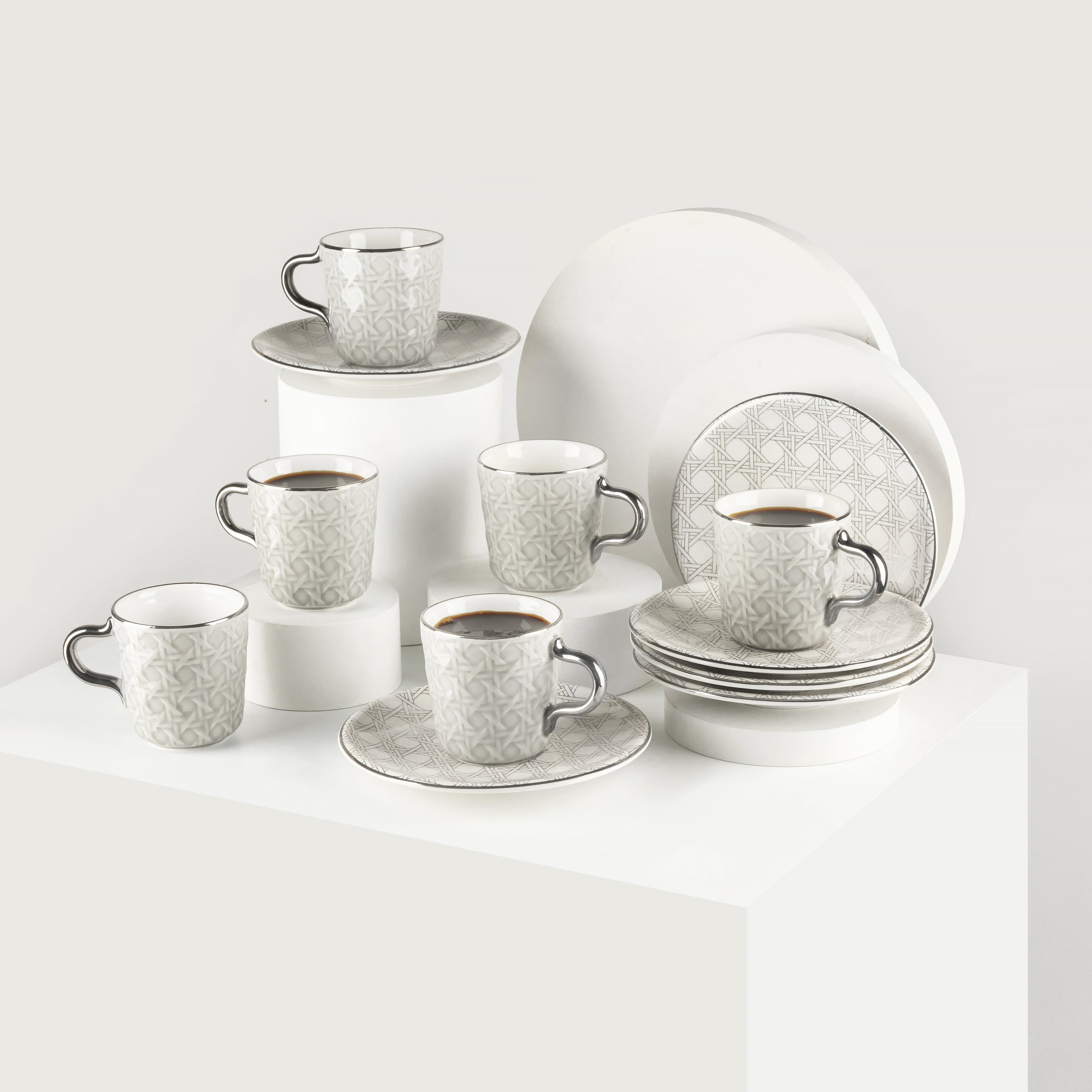 Rattan -  Turkish Coffee Cups, Set Of 12- Grey