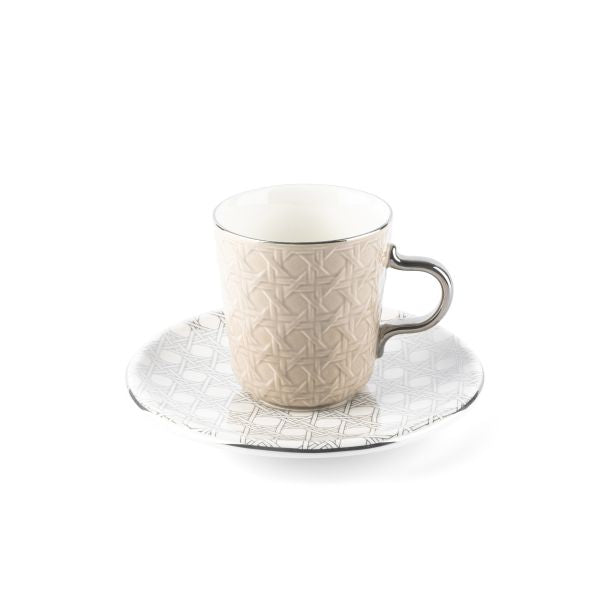 Rattan -  English Tea Cups, Set Of 12- Beige