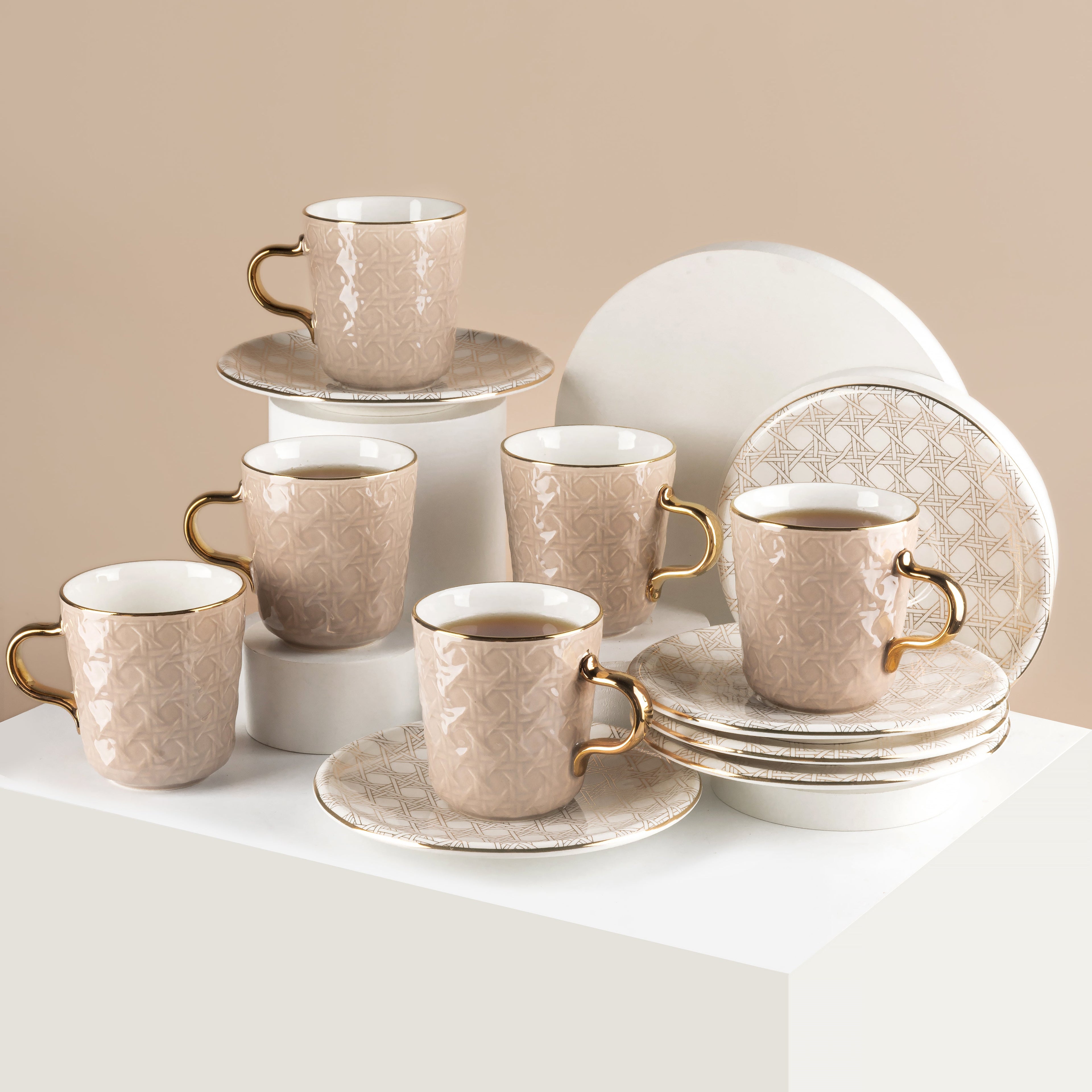 Rattan -  English Tea Cup, Set Of 12- Brown