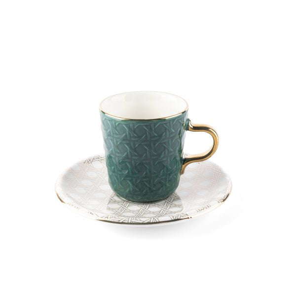 Rattan -  English Tea Cup, Set Of 12- Green