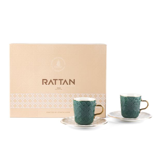 Rattan -  English Tea Cup, Set Of 12- Green