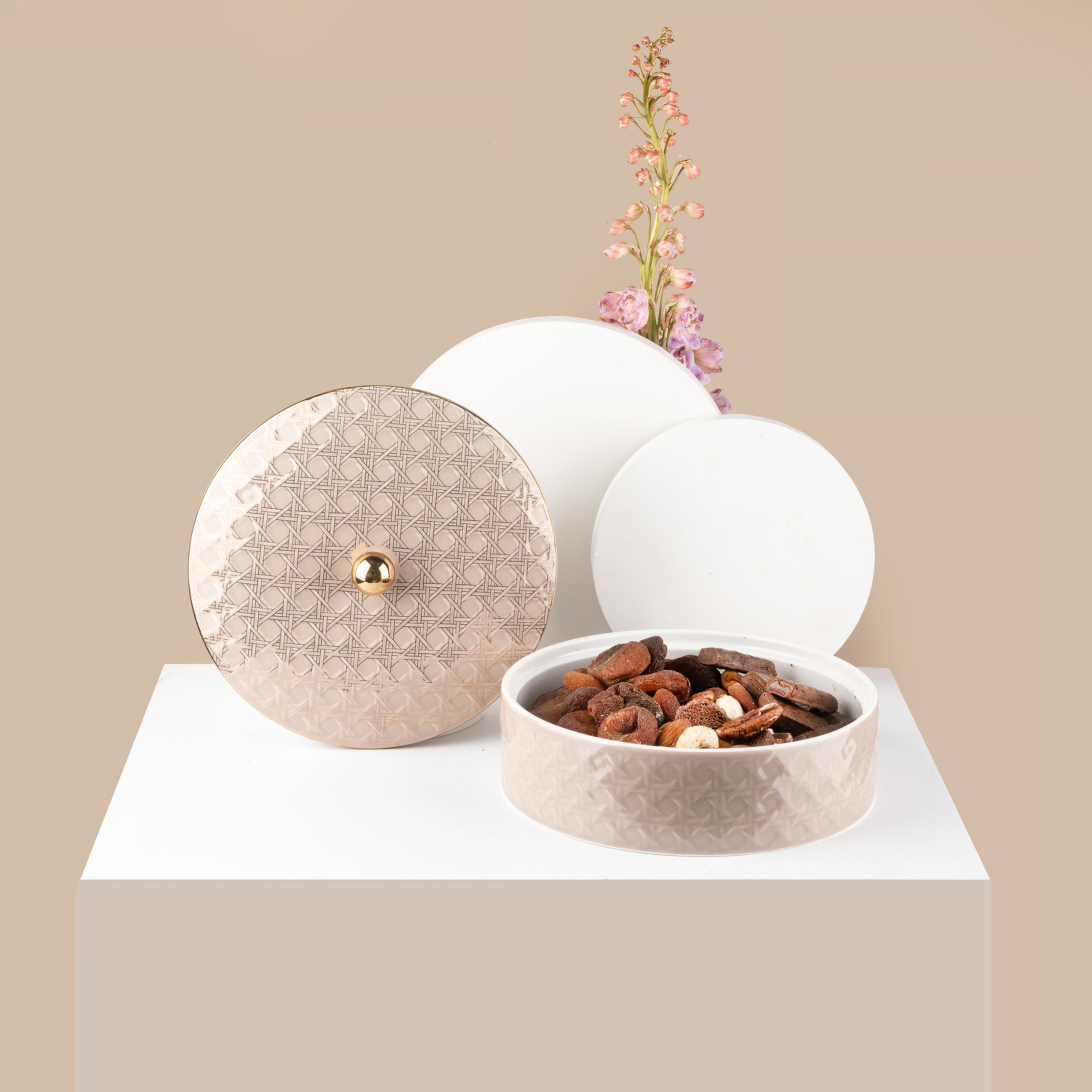 Rattan - Decorative Large Canister/Server - Beige