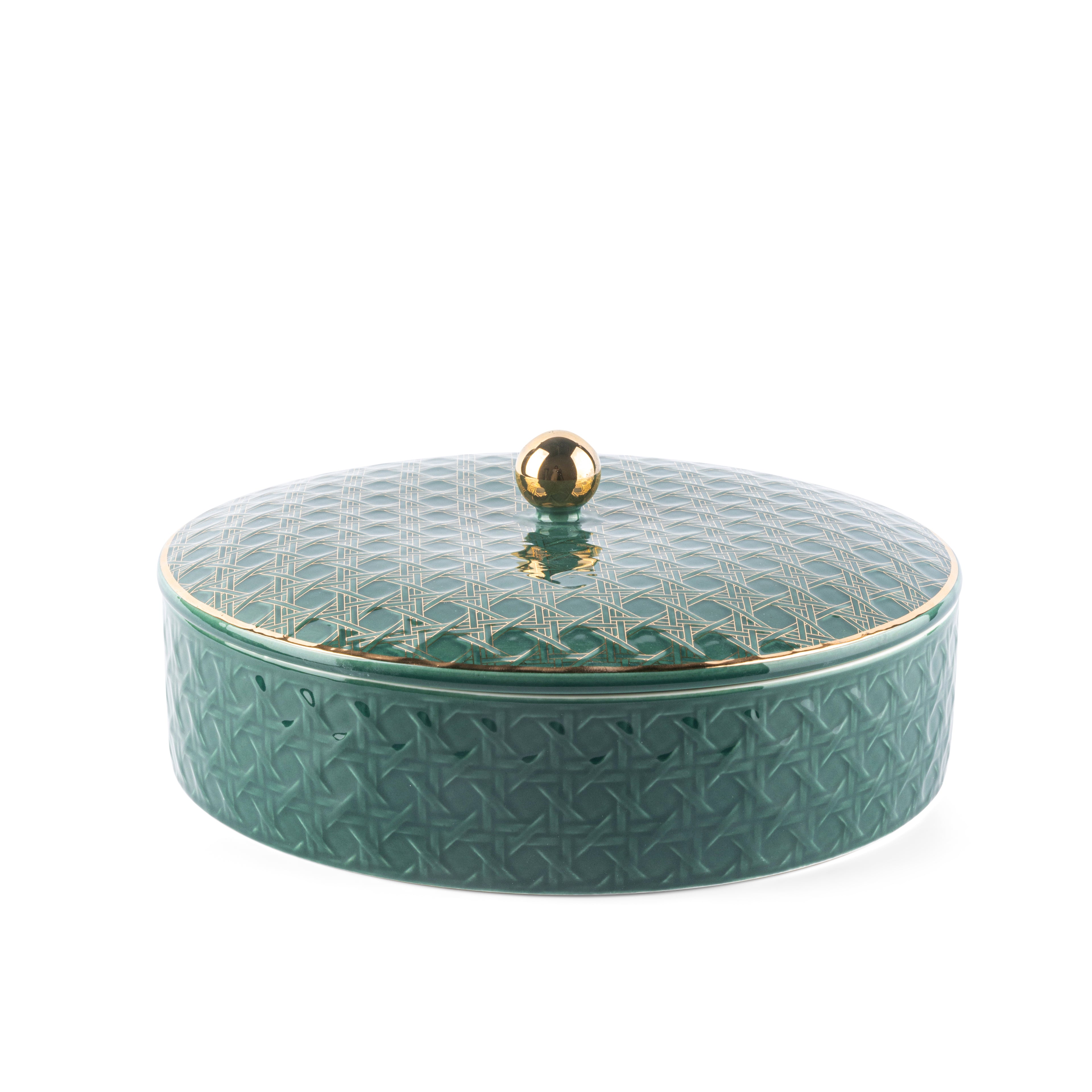 Rattan - Decorative Large Canister/Server - Green