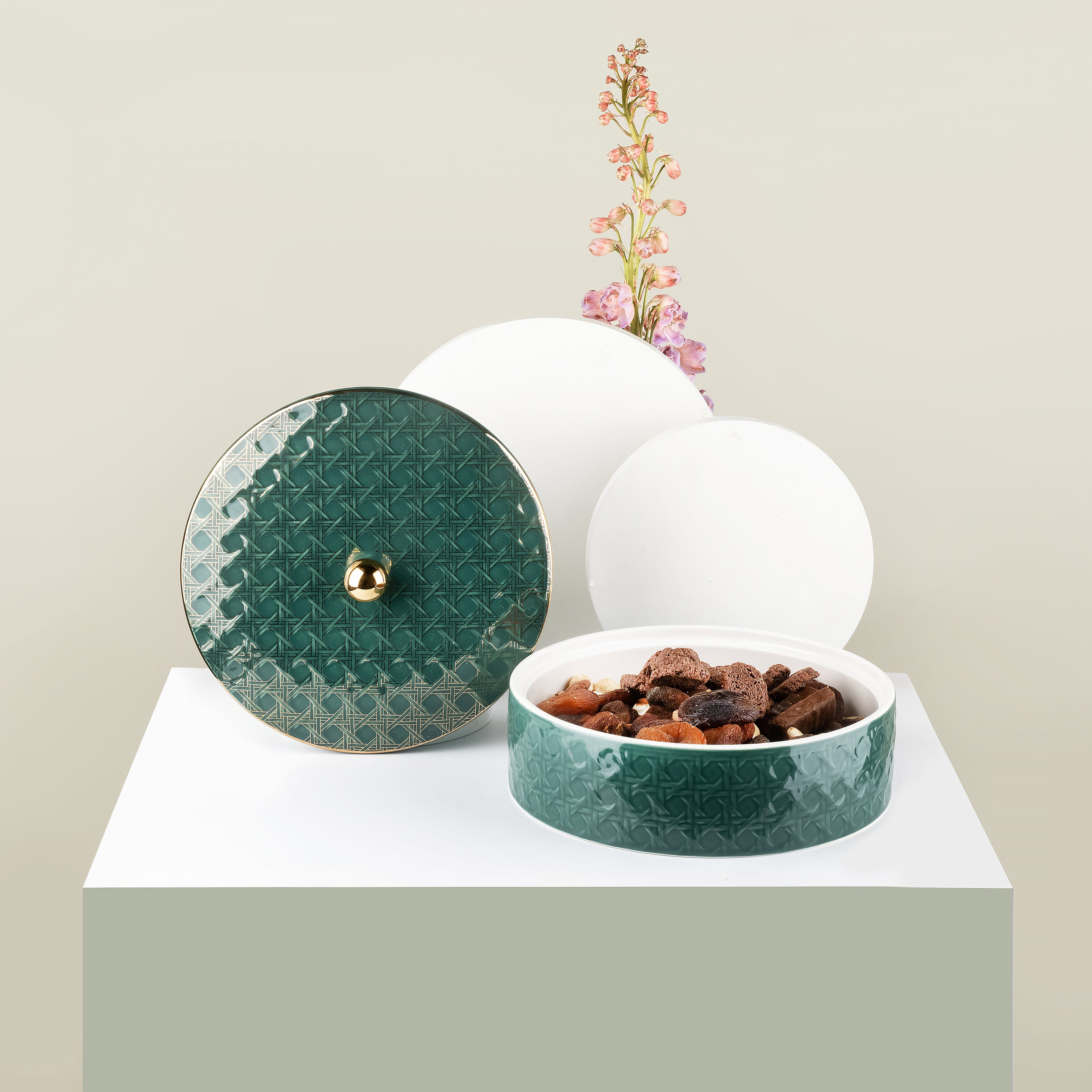 Rattan - Decorative Large Canister/Server - Green