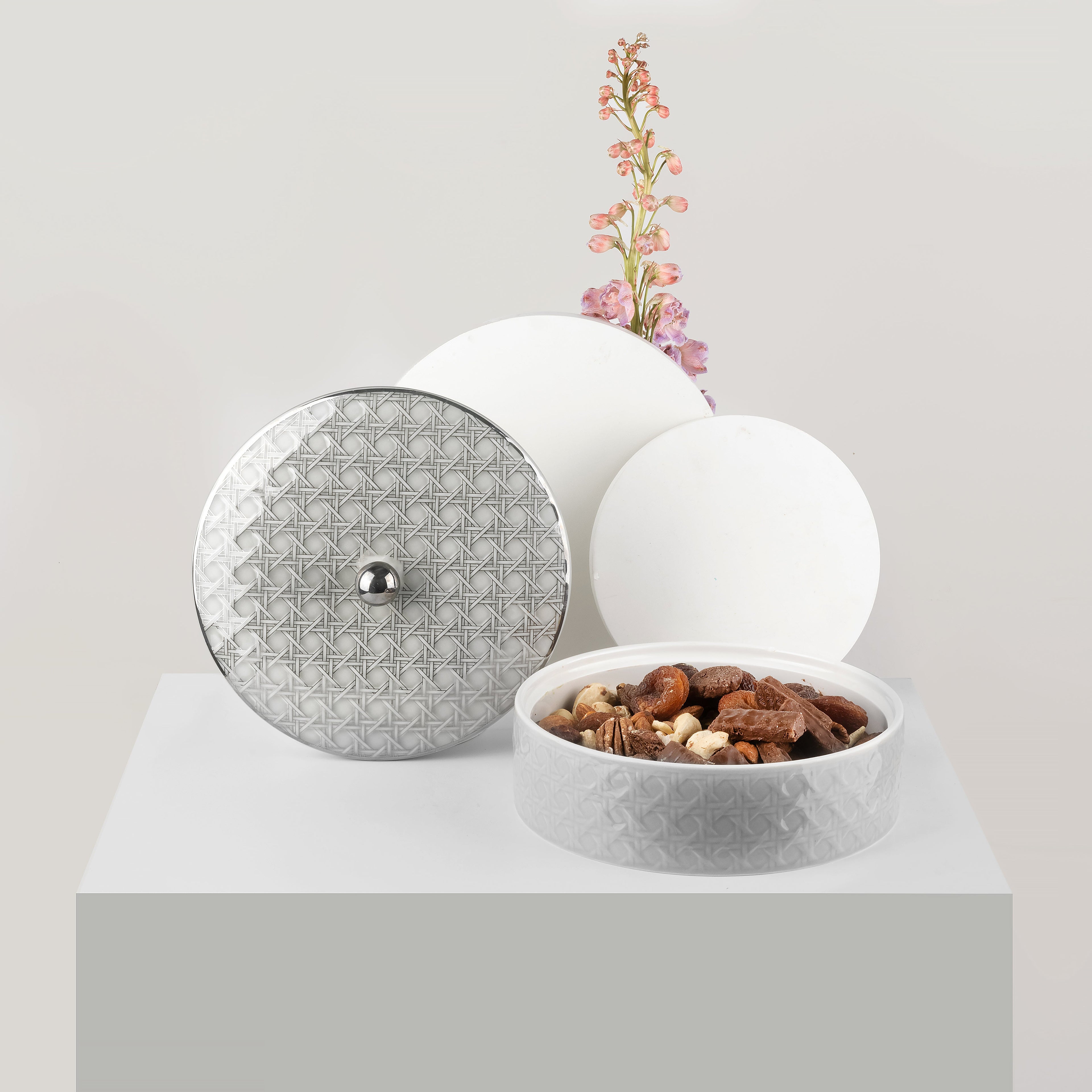 Rattan - Decorative Large Canister/Server - Grey