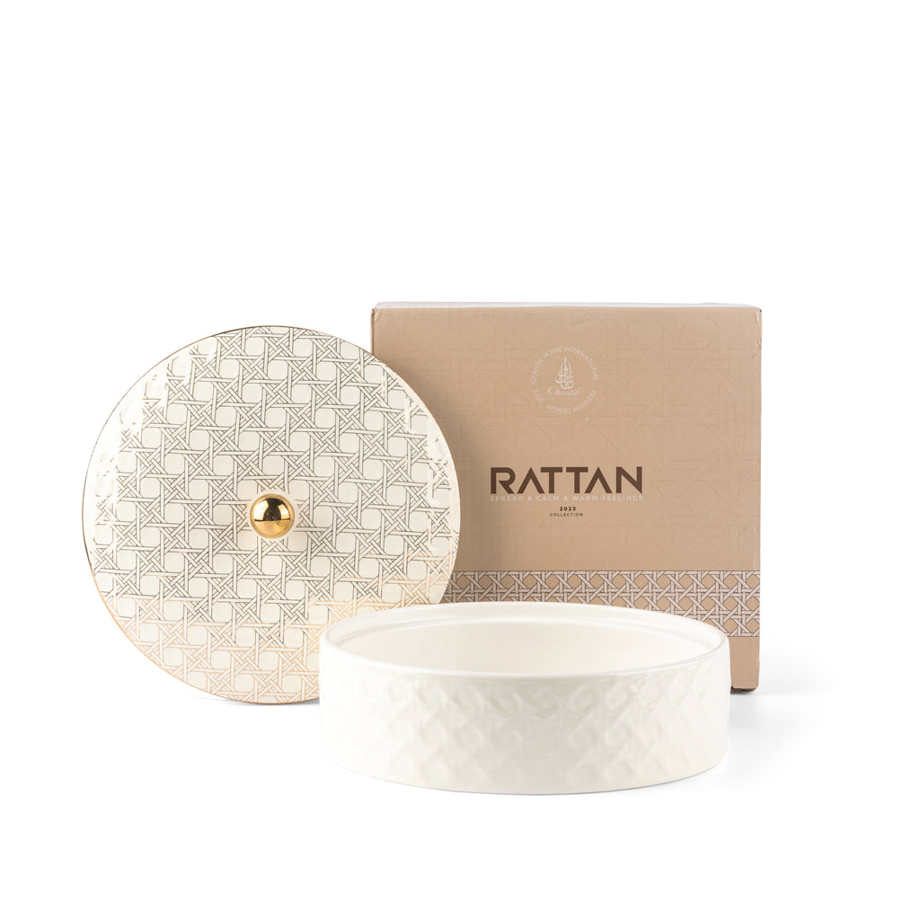 Rattan - Decorative Medium Canister/Server - Pearl
