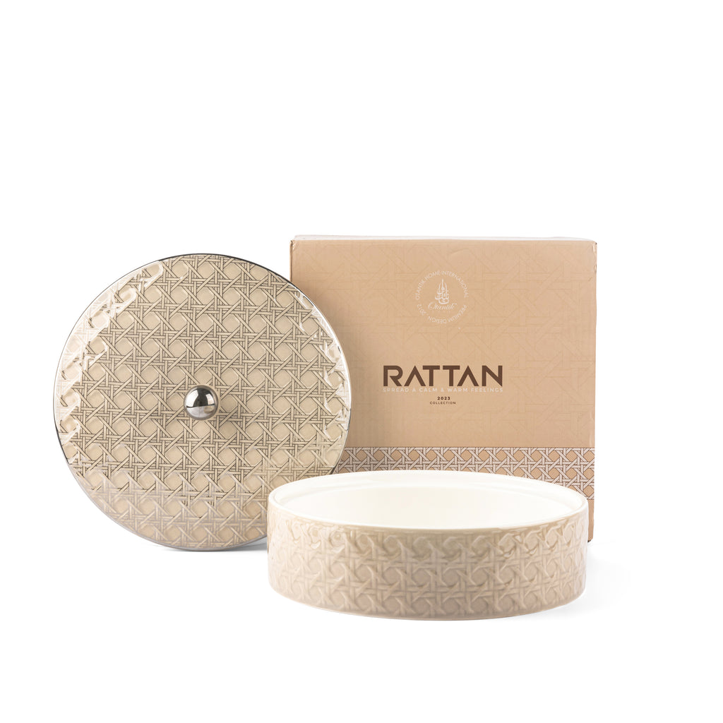 Rattan - Decorative Medium Canister/Server - Beige