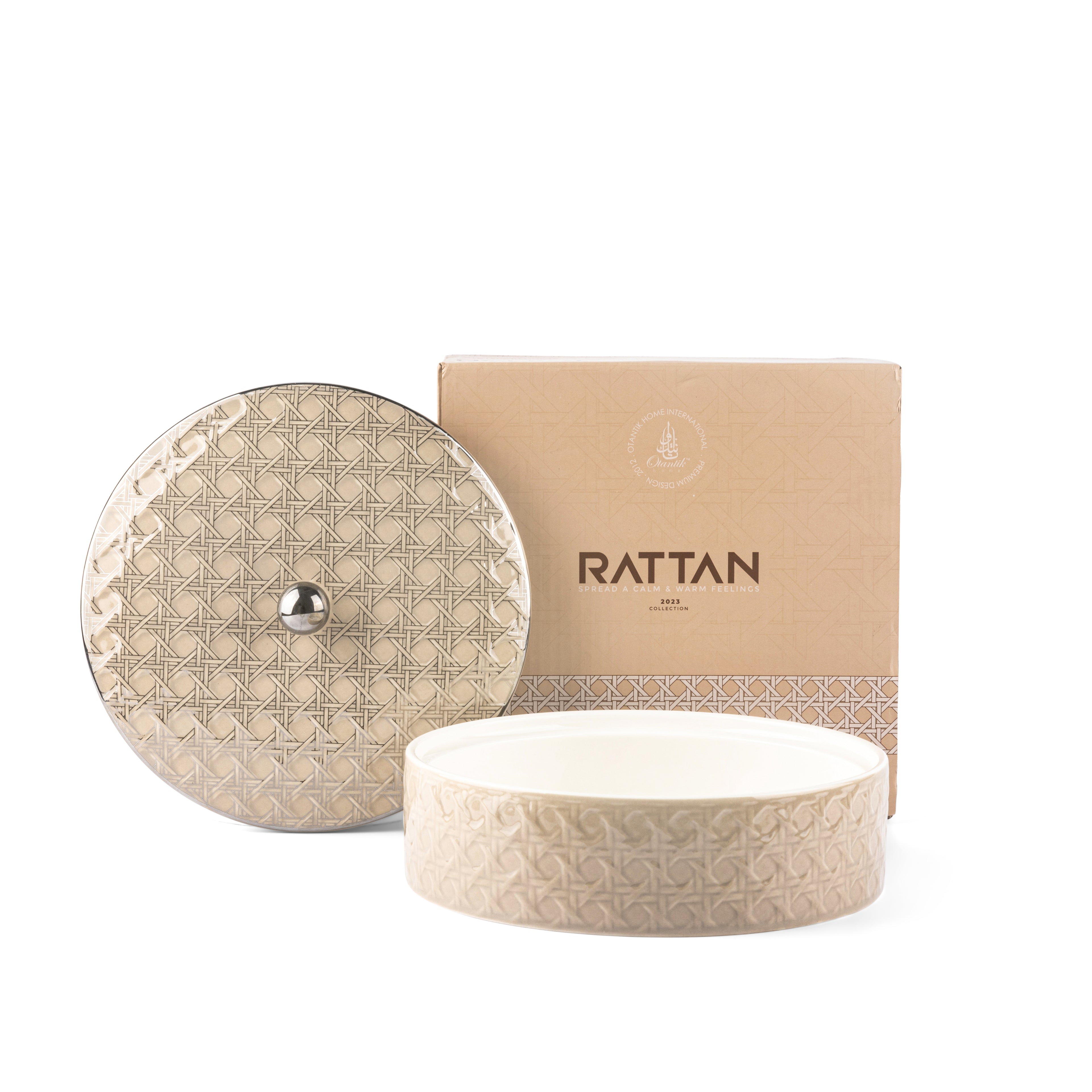 Rattan - Decorative Medium Canister/Server - Pearl