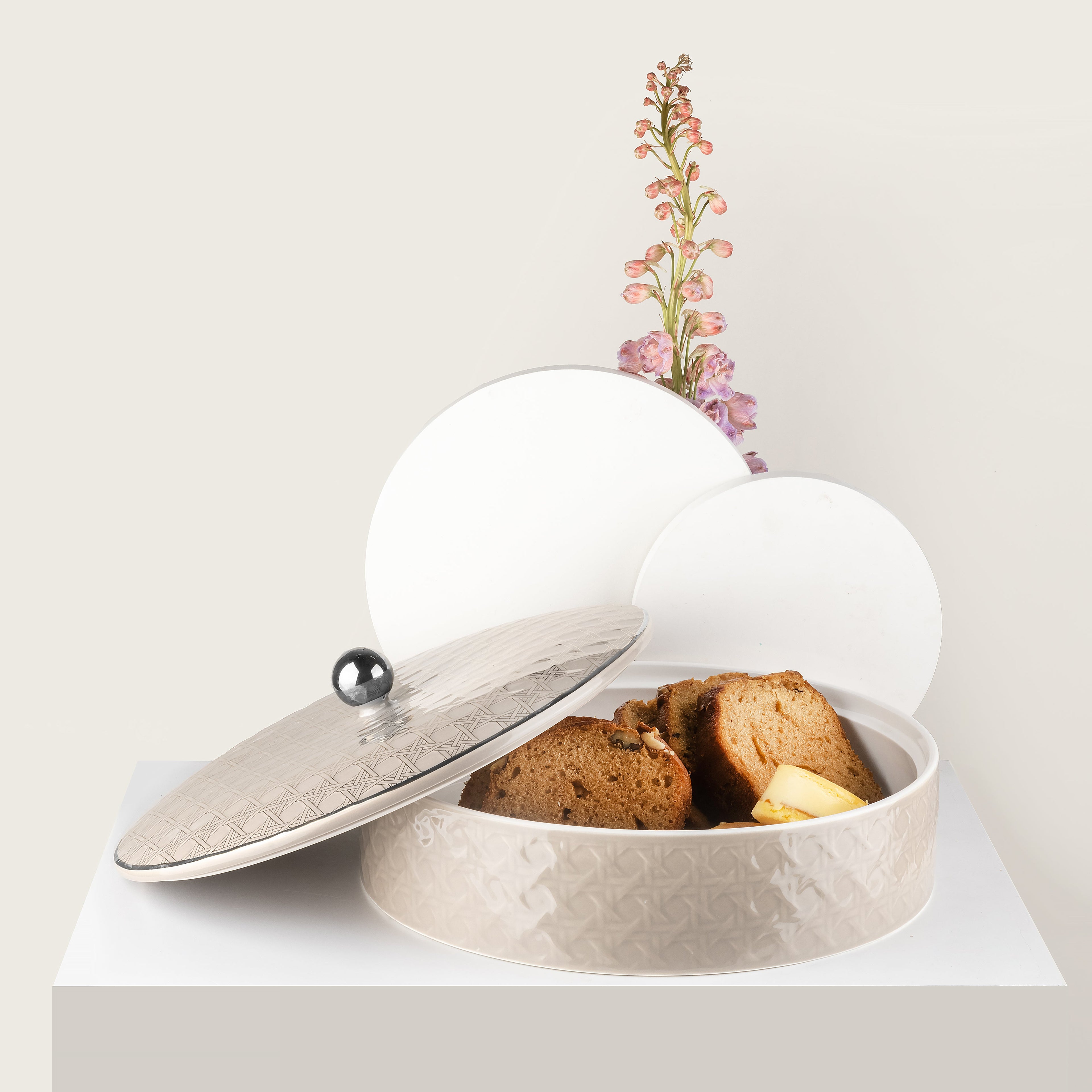 Rattan - Decorative Medium Canister/Server - Pearl