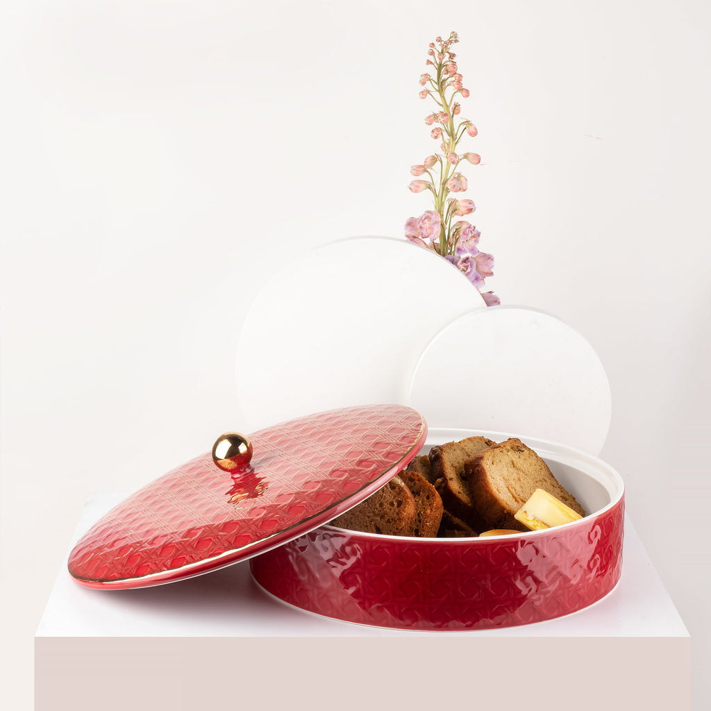 Rattan - Decorative Medium Canister/Server - Red