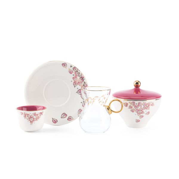 Lilac - Glass Tea Cups and Arabic Coffee Cups, 19 Pieces - Pink