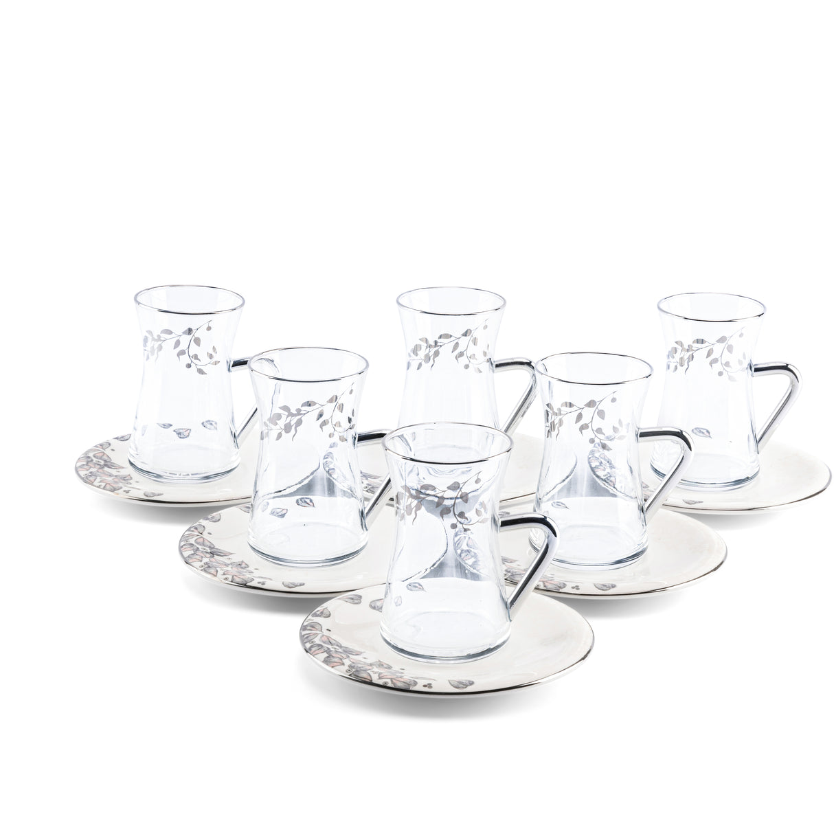 Stylish Lilac - Tea Set (12-Pcs) - Grey & Silver