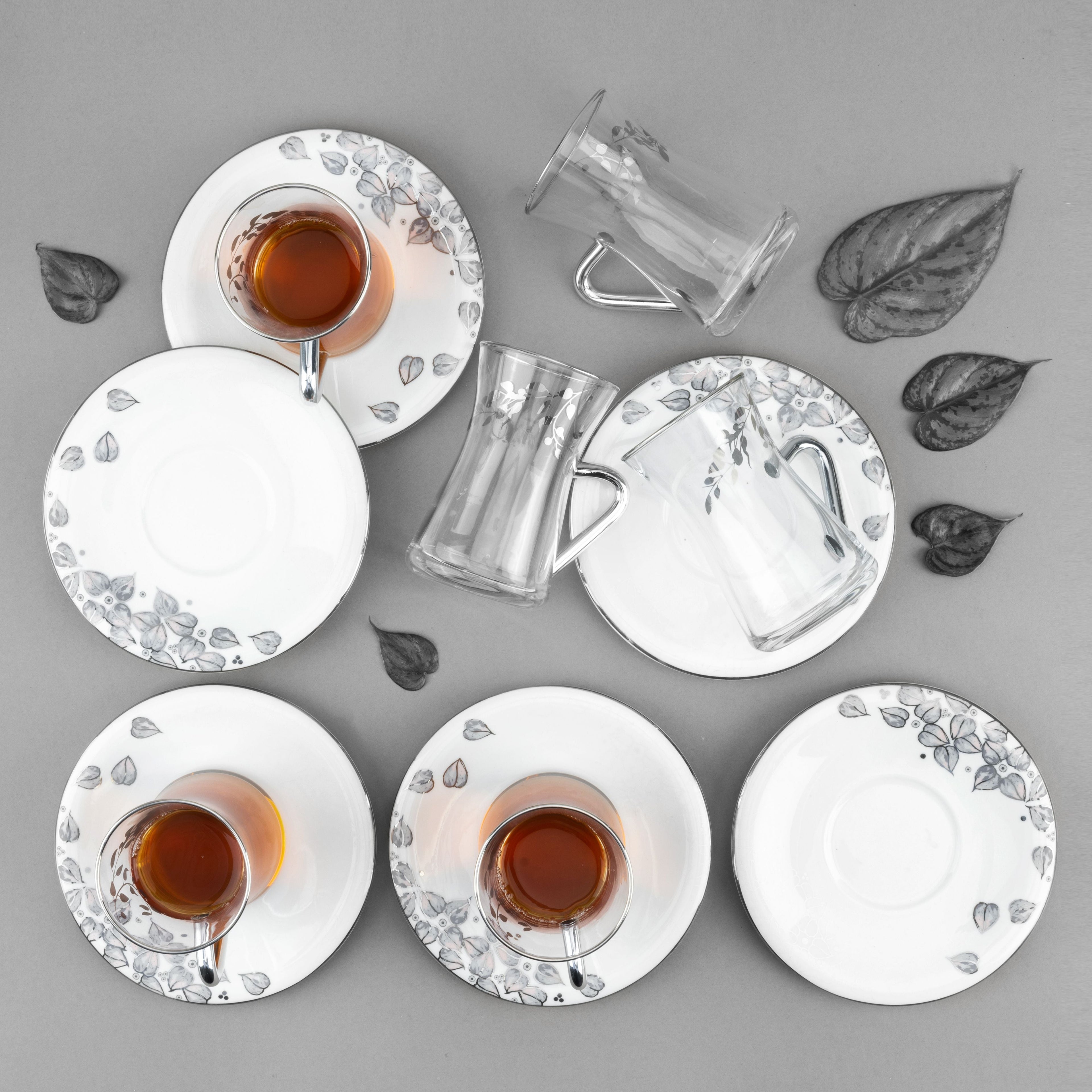 Lilac - Glass Tea Set, 12 Pieces - Grey