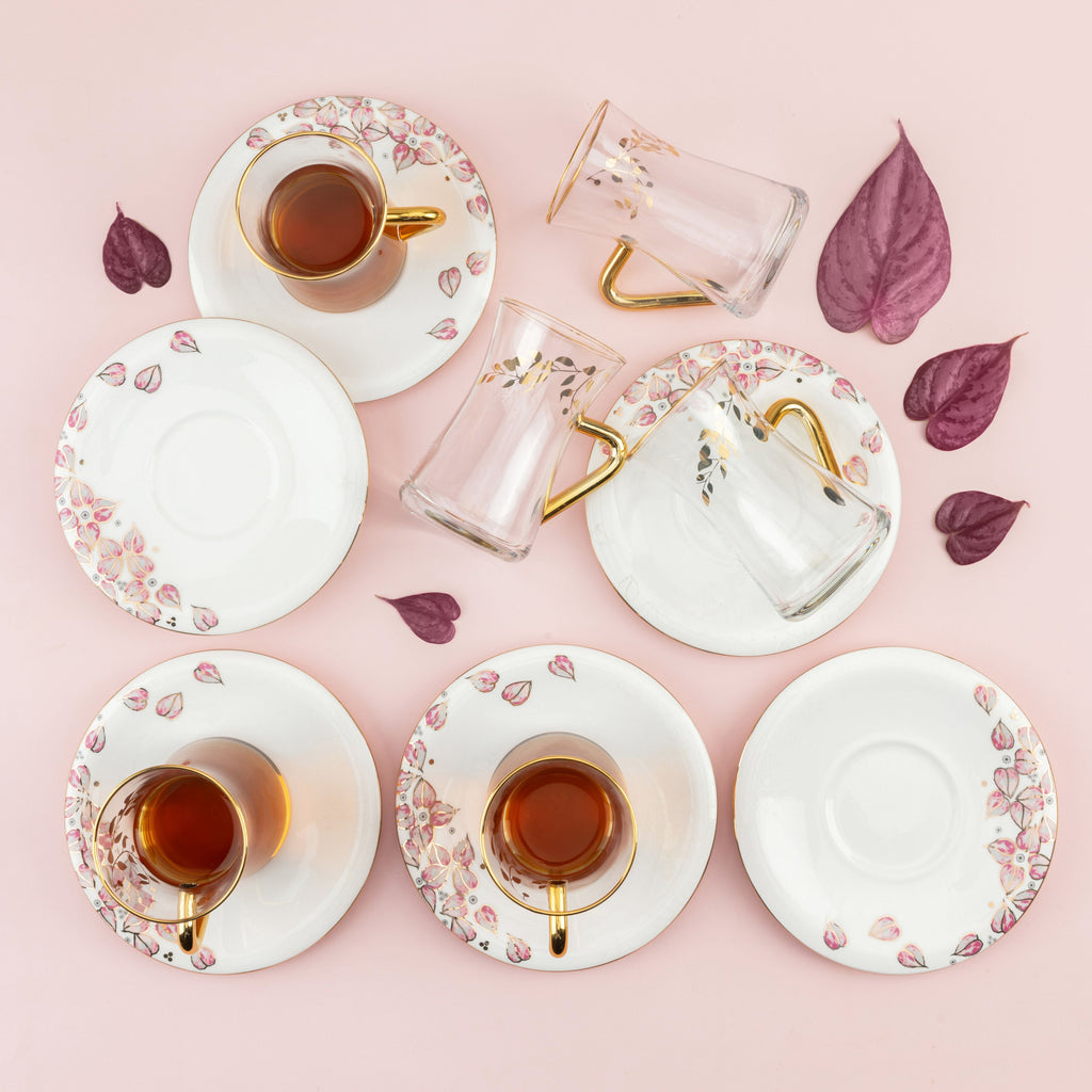 Lilac - Glass Tea Set, 12 Pieces - Pink